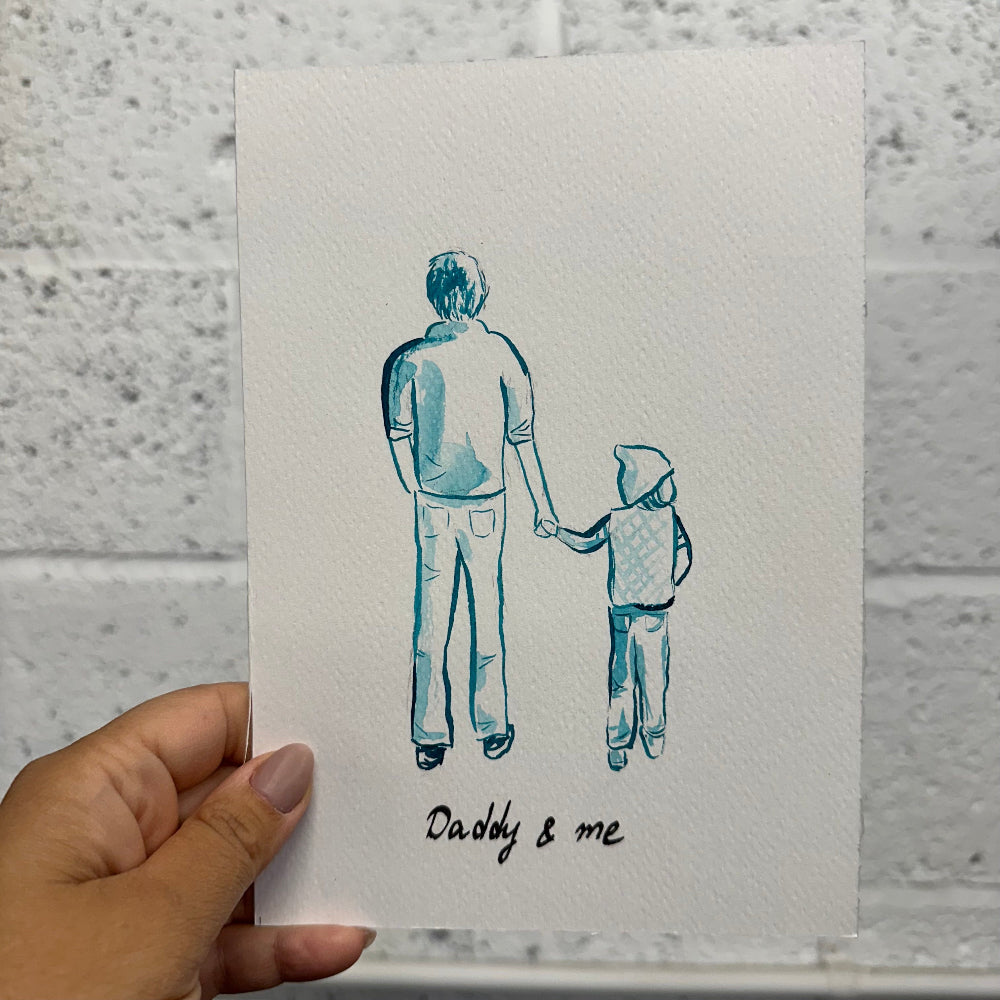 Hand-Drawn One of a kind Father and Child Portrait from Photo