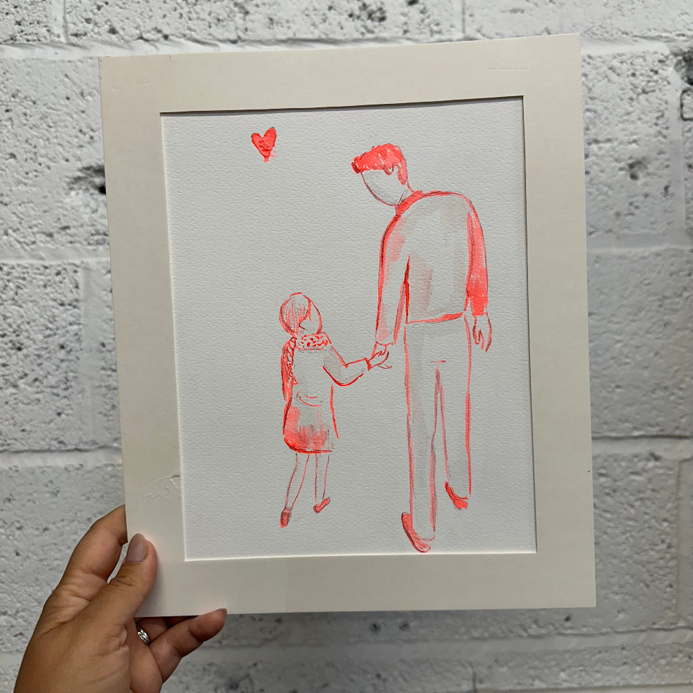 Hand-Drawn One of a kind Father and Child Portrait from Photo