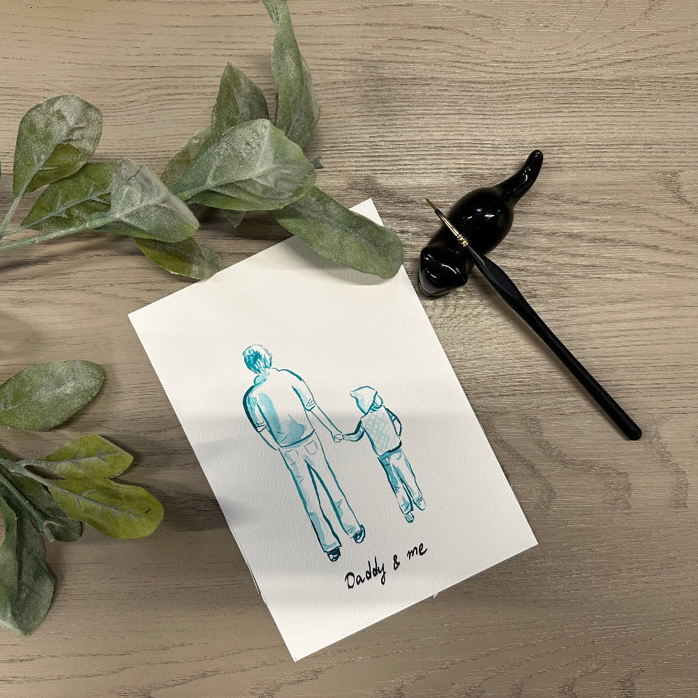 Hand-Drawn One of a kind Father and Child Portrait from Photo