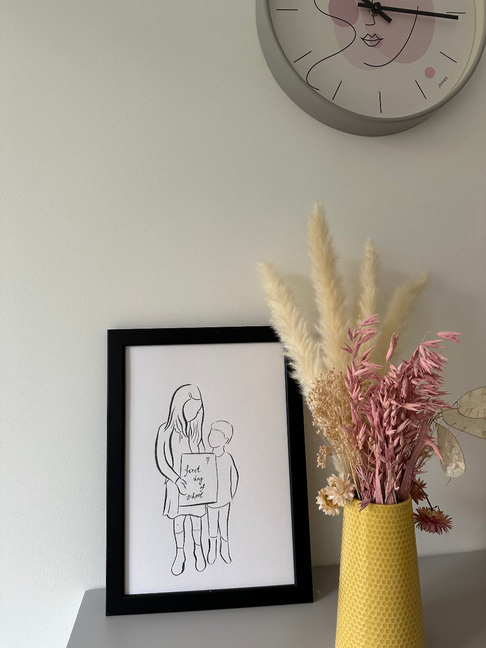 First Day of School Line Art Portrait. Custom Faceless Illustration from Photo.