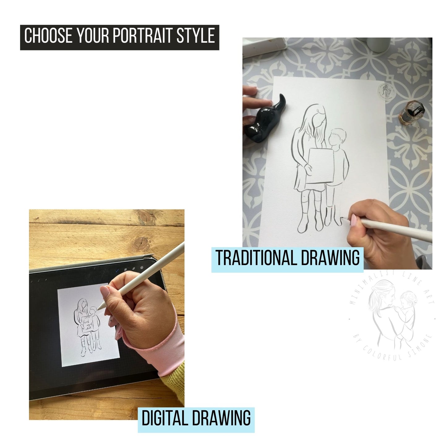 First Day of School Line Art Portrait. Custom Faceless Illustration from Photo.