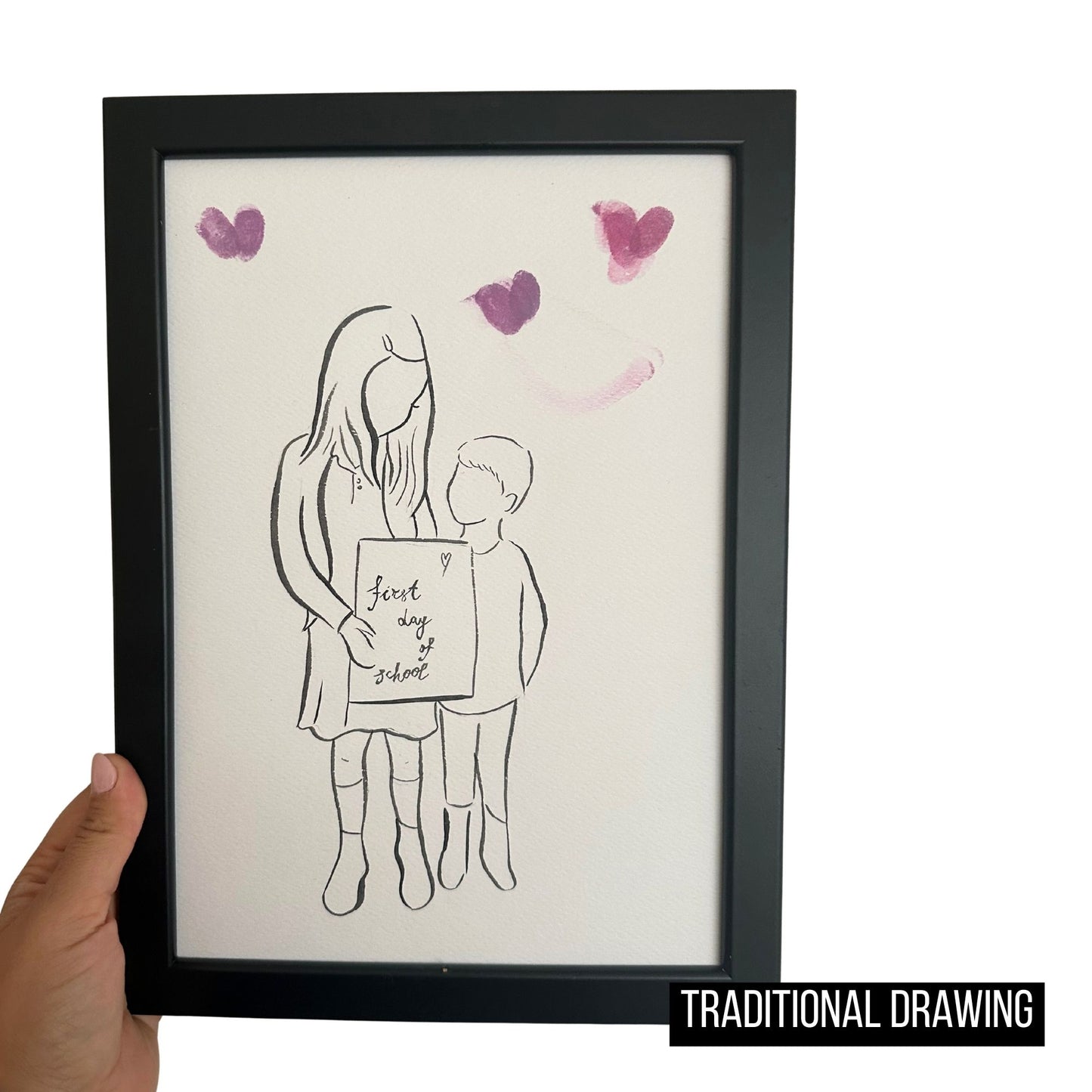 First Day of School Line Art Portrait. Custom Faceless Illustration from Photo.