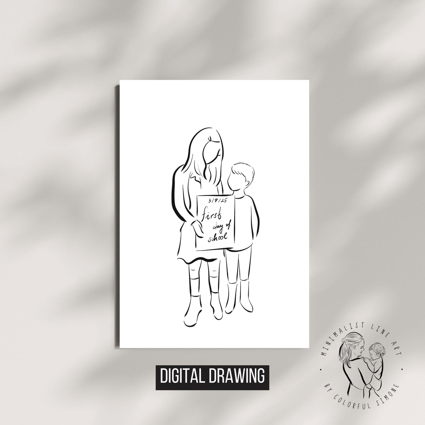 First Day of School Line Art Portrait. Custom Faceless Illustration from Photo.