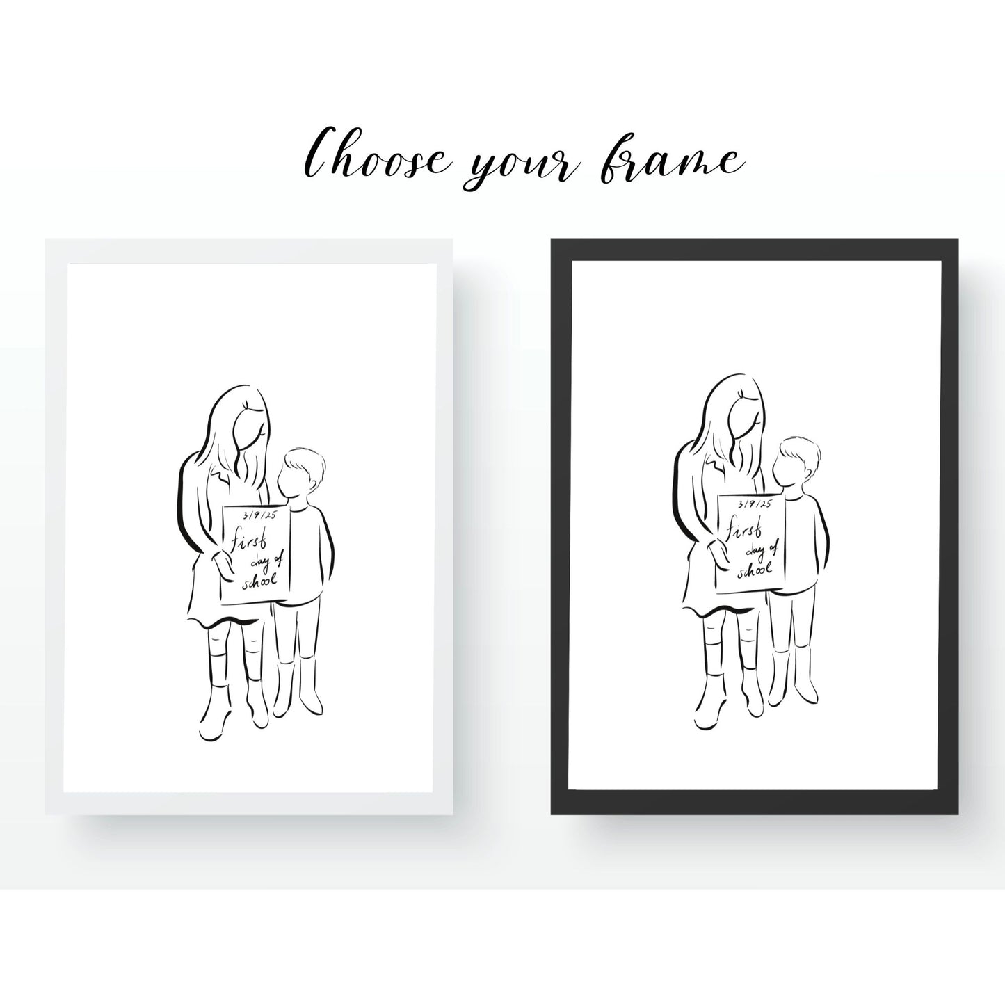 First Day of School Line Art Portrait. Custom Faceless Illustration from Photo.