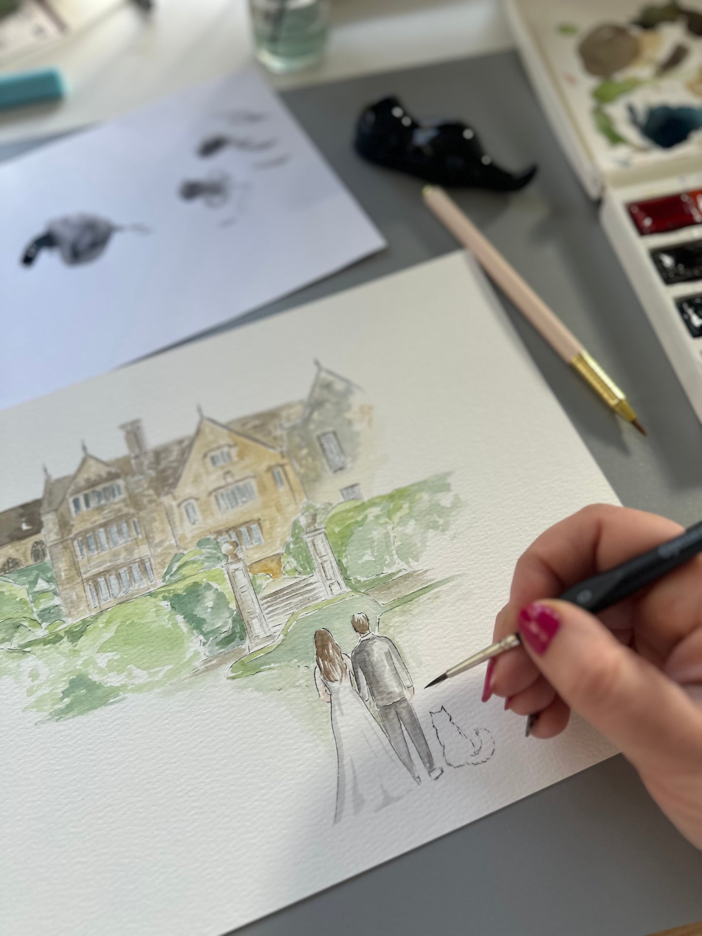 Bespoke Watercolour Wedding Venue Illustration