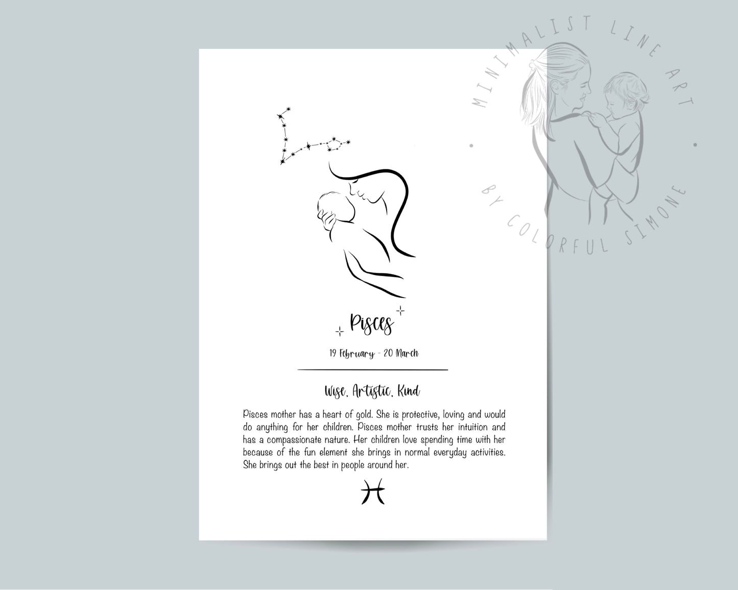 Pisces Mother Zodiac Illustration