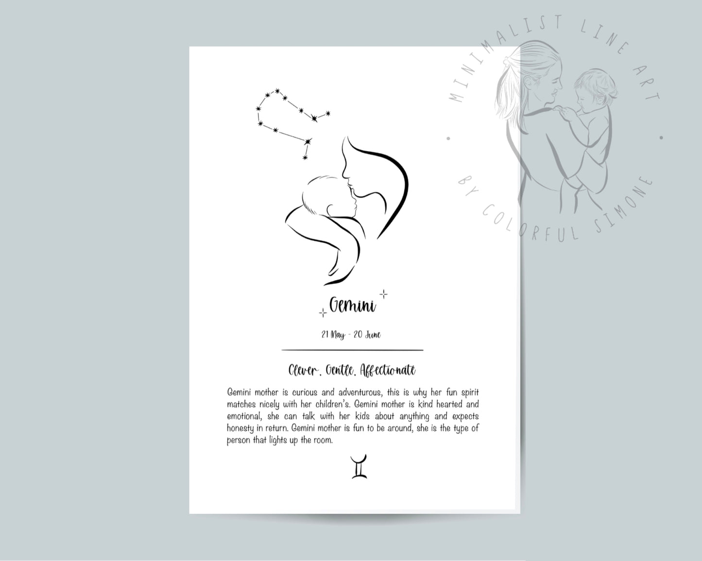 Gemini Mother Zodiac Illustration