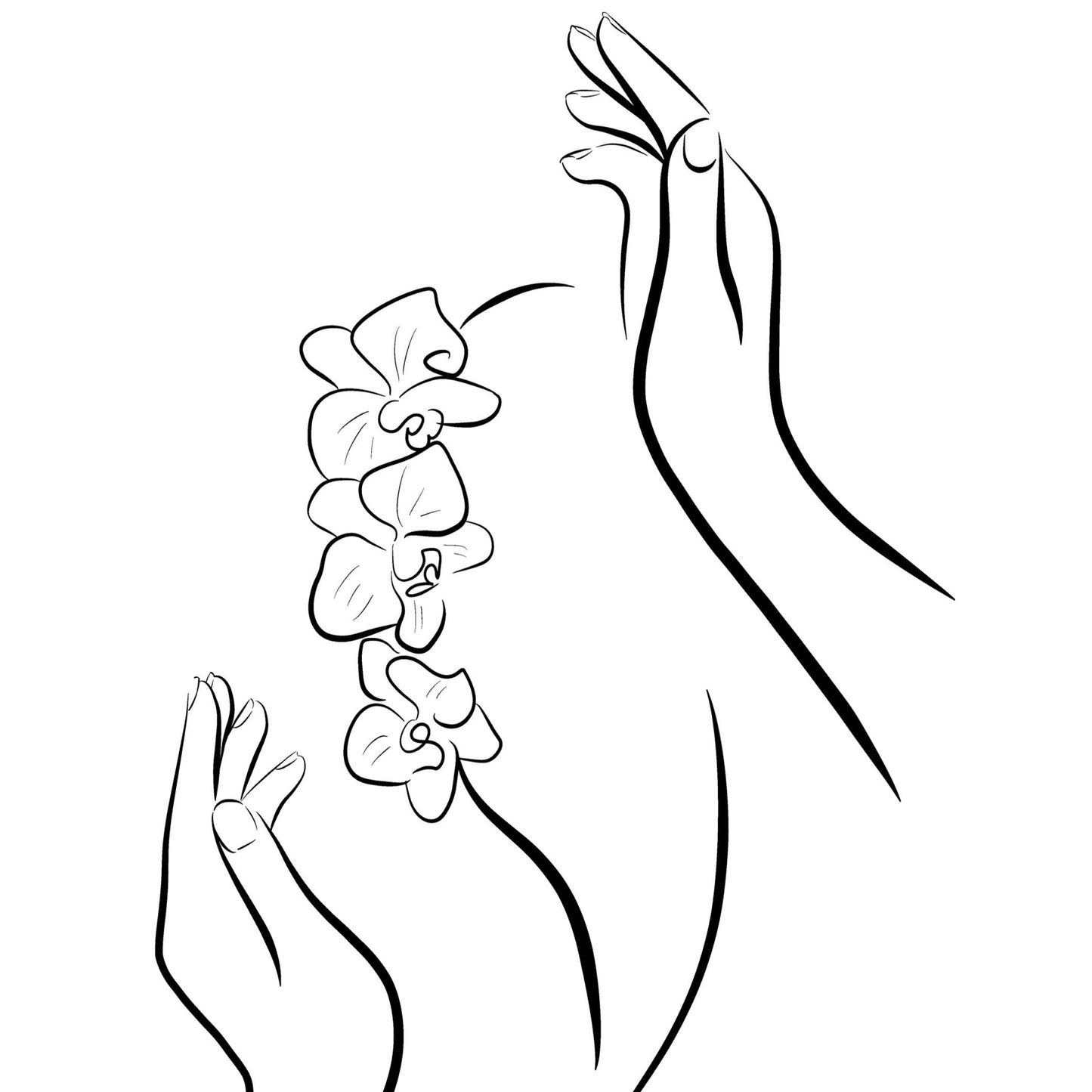 Minimalist Hands and Orchid Line Art