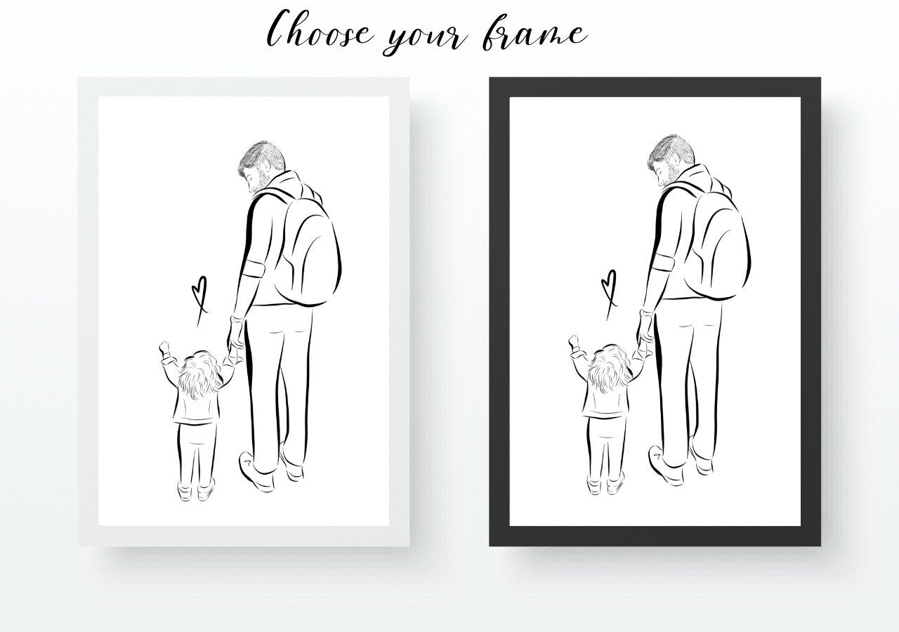 Custom Daddy And Toddler Portrait With Colour Background