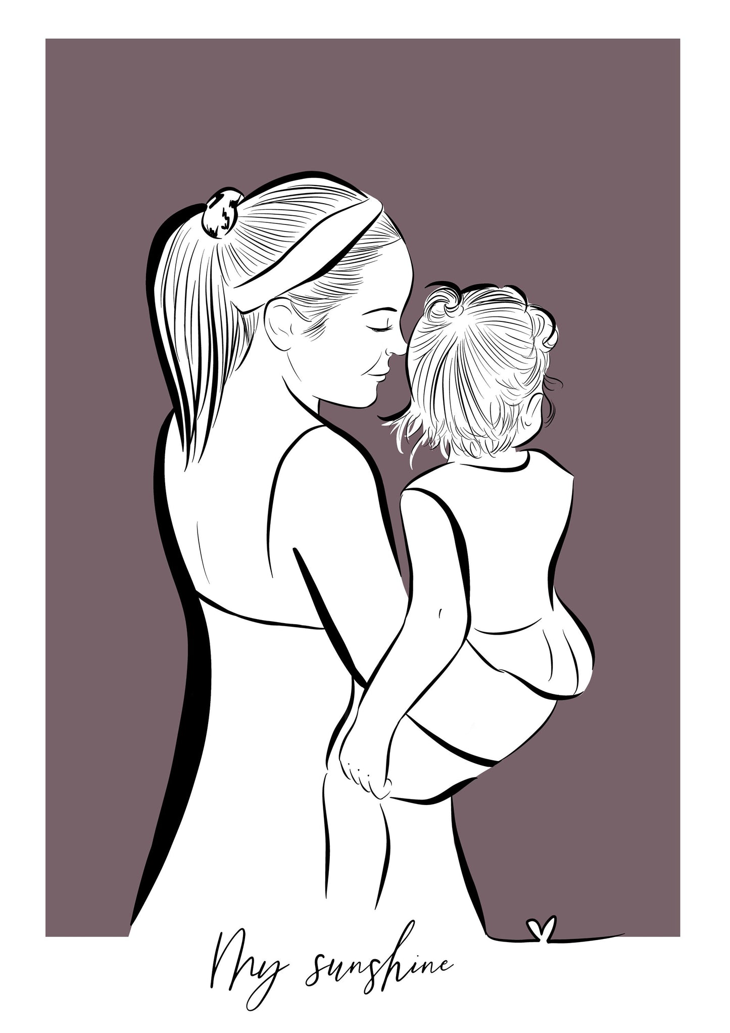 Custom Mother And Child Portrait Colour Background
