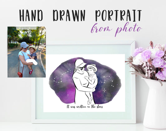 Custom Zodiac Portrait Mother And Toddler.